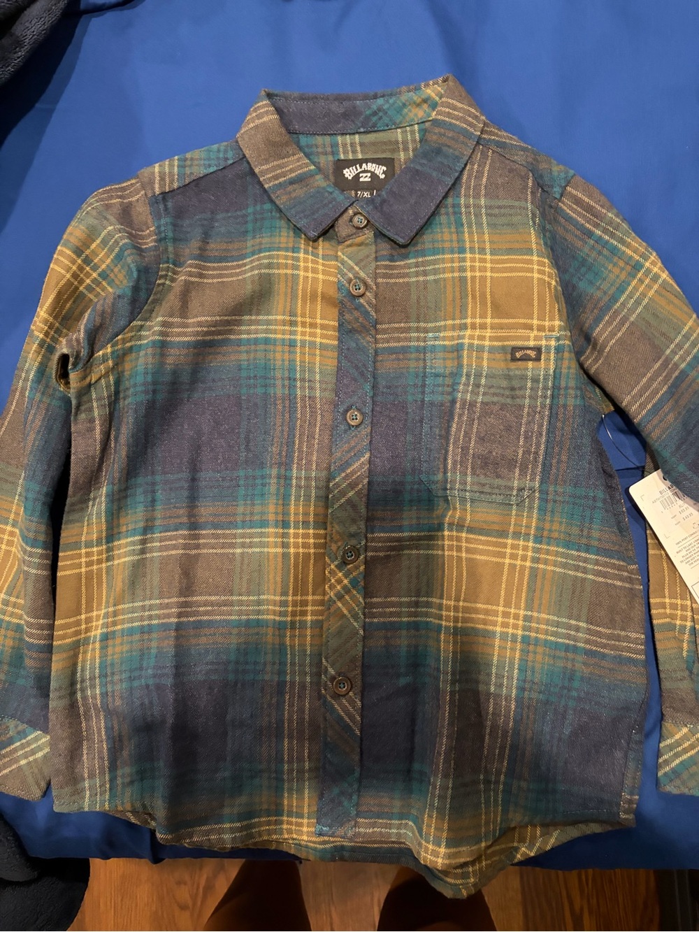 Billabong Plaid Flannel Shirt — Teal, Mustard, Navy